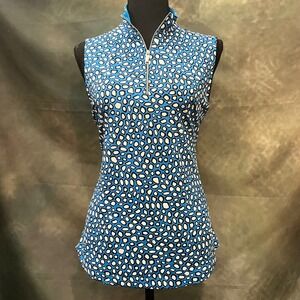 TAIL WHITE LABEL Womens Blue Black White Abstract Print Sleeveless Golf Shirt
